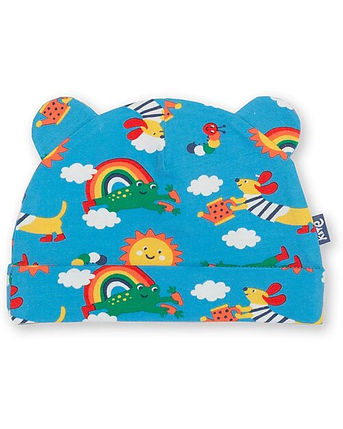 Kite Cap with Ears - Blue - Rainbow Print - Organic Cotton Sunhats