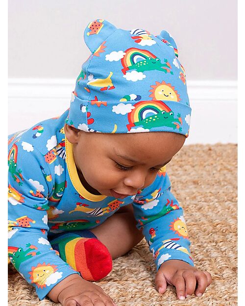 Kite Cap with Ears - Blue - Rainbow Print - Organic Cotton Sunhats