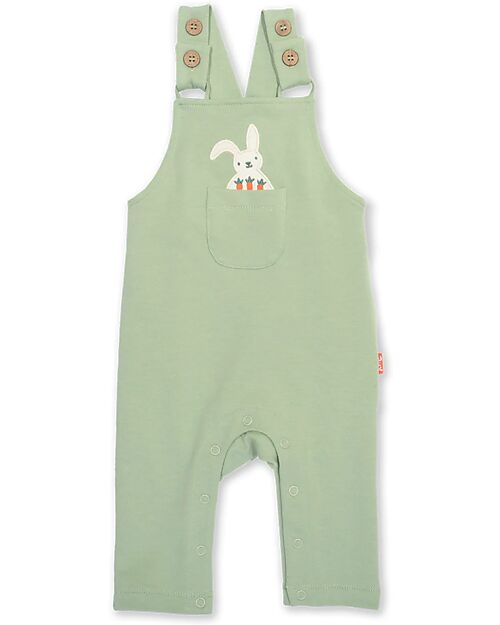 Kite Dungarees - Light Green - Bunny Print - with Front Pocket - Organic Cotton Dungarees