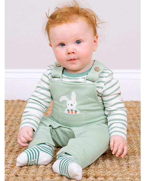 Kite Dungarees - Light Green - Bunny Print - with Front Pocket - Organic Cotton Dungarees
