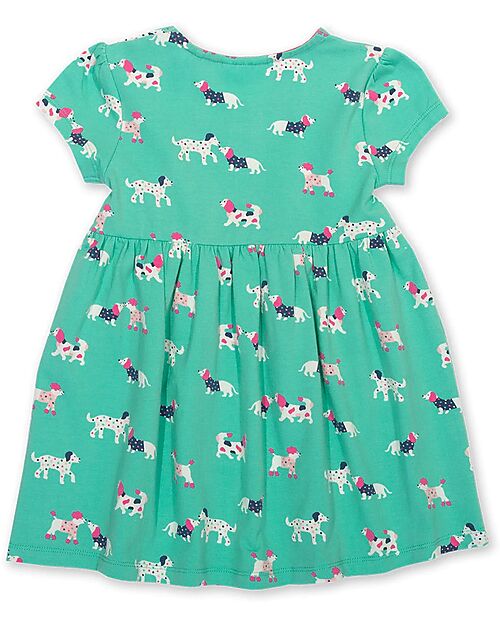 Kite Flora Short Sleeves Dress - Green - Dogs - Flared Cut - Organic Cotton Jersey Dresses_