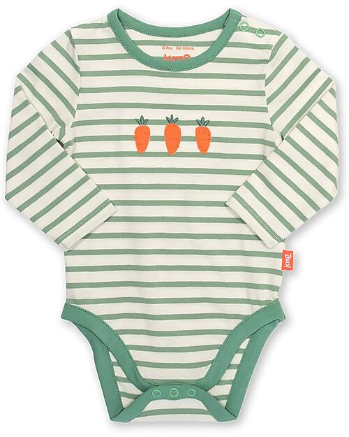Kite Long Sleeve Bodysuit - Green Stripes - Carrots - Organic Cotton Long Sleeves Bodies
