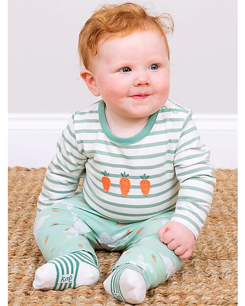 Kite Long Sleeve Bodysuit - Green Stripes - Carrots - Organic Cotton Long Sleeves Bodies