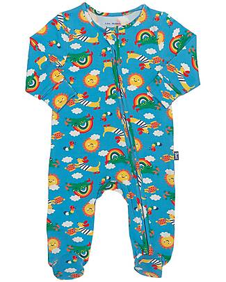Kite Long Sleeves Romper - Blue - Rainbow Print - with Front Zip - Organic Cotton Pyjamas