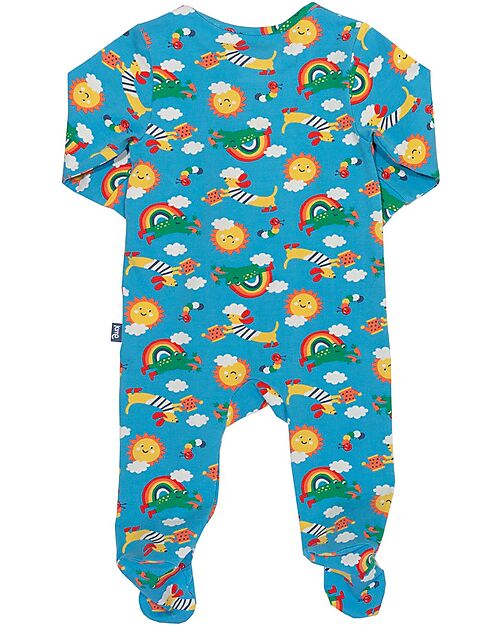 Kite Long Sleeves Romper - Blue - Rainbow Print - with Front Zip - Organic Cotton Pyjamas