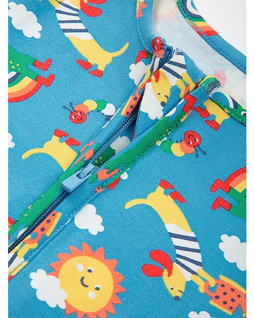 Kite Long Sleeves Romper - Blue - Rainbow Print - with Front Zip - Organic Cotton Pyjamas