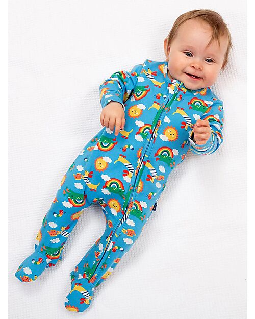 Kite Long Sleeves Romper - Blue - Rainbow Print - with Front Zip - Organic Cotton Pyjamas