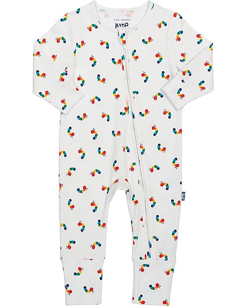Kite Long Sleeves Romper - Cream - Multicolored Caterpillar Print - with Front Zip - Organic Cotton Babygrows