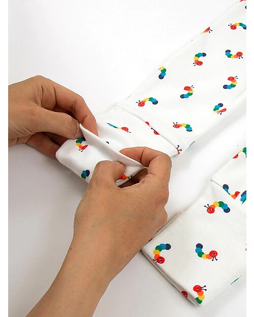 Kite Long Sleeves Romper - Cream - Multicolored Caterpillar Print - with Front Zip - Organic Cotton Babygrows