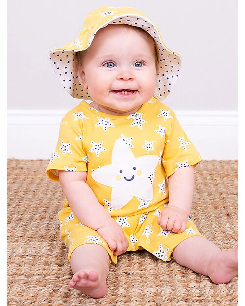 Kite Short Sleeve Rompers - Super Starfish - Yellow - 100% Organic Cotton Short Rompers