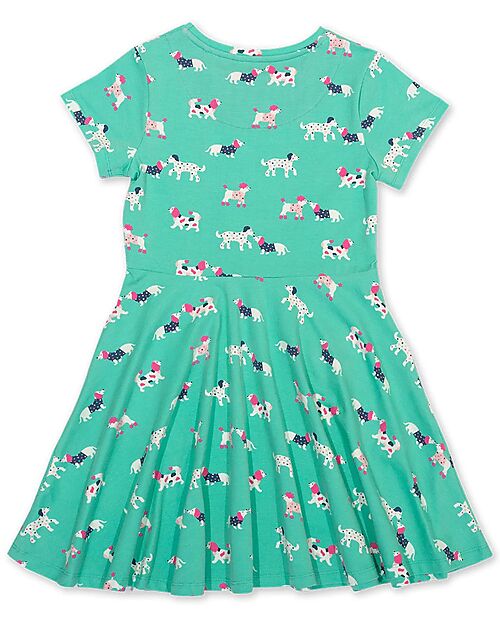 Kite Short Sleeves Dress - Green - Dogs - Flared Cut - Organic Cotton Jersey Dresses_