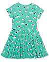 Kite Short Sleeves Dress - Green - Dogs - Flared Cut - Organic Cotton Jersey Dresses_