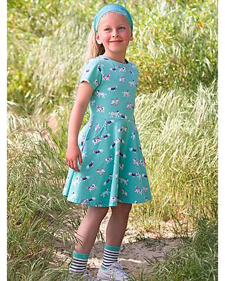 Kite Short Sleeves Dress - Green - Dogs - Flared Cut - Organic Cotton Jersey Dresses_