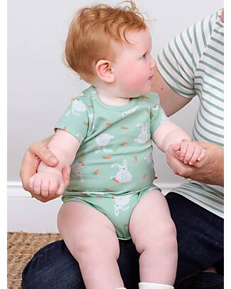 Kite Short Sleeves Romper - Light Green - Bunny Print - Organic Cotton Short Sleeves Bodies