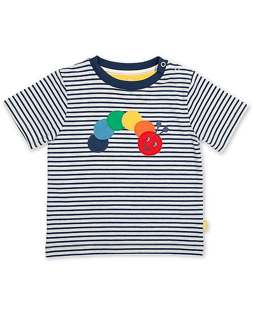 Kite T-Shirt - Blue Stripes - Multicolored Caterpillar Print - Organic Cotton T-shirts