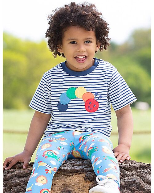 Kite T-Shirt - Blue Stripes - Multicolored Caterpillar Print - Organic Cotton T-shirts