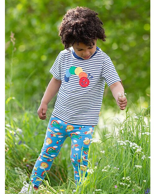Kite T-Shirt - Blue Stripes - Multicolored Caterpillar Print - Organic Cotton T-shirts