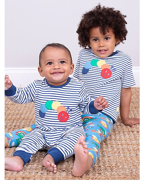 Kite T-Shirt - Blue Stripes - Multicolored Caterpillar Print - Organic Cotton T-shirts