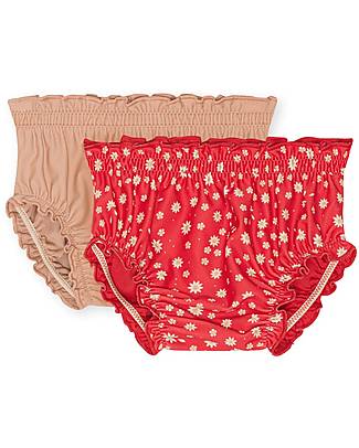 Konges Slojd 2 Pack Collette Baby Bikini Pants - Loves Me Not - Pink/Red with Flowers - UPV50+ Bikinis And Tankinis