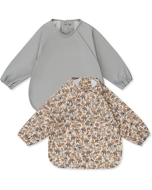 Konges Slojd 2 Pack Dinner Long Sleeved Bibs - Safari - Oeko-Tex Certified Burpy Bibs
