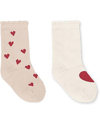 Konges Slojd 2 Pack Jacquard Socks - Mon Amour Red Heart - Organic Cotton Socks