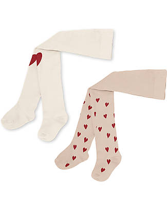 Konges Slojd 2 Pack Jacquard Tights - Mon Amour Red Heart - Organic Cotton Tights