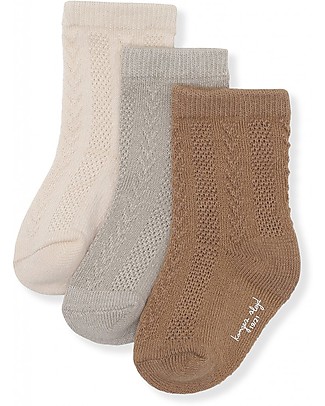 Konges Slojd 3 Pack Pointelle Socks - Almond / Paloma / Cream - Organic Cotton Socks