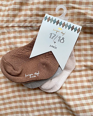Konges Slojd 3 Pack Pointelle Socks - Almond / Paloma / Cream - Organic Cotton Socks