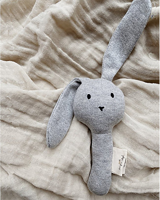 Konges Slojd Activity Hand Rattle Rabbit - Grey - 100% Organic Cotton Rattles