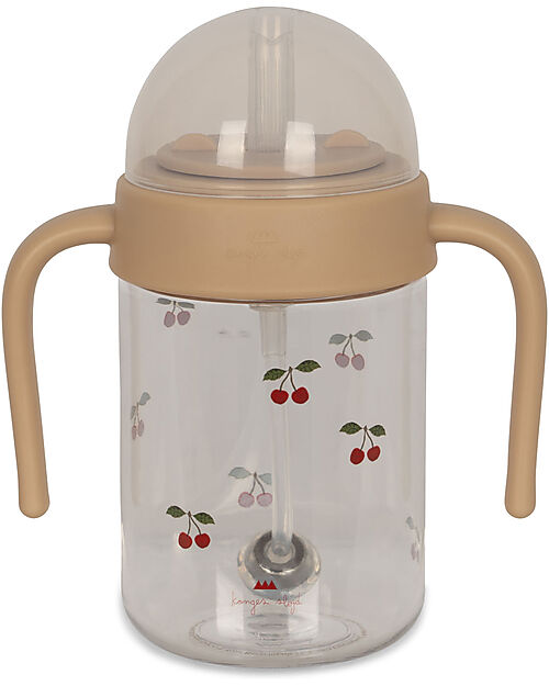 Konges Slojd Baby Bottle with Handle - Cherry - Tritan and Silicone Baby Bottles