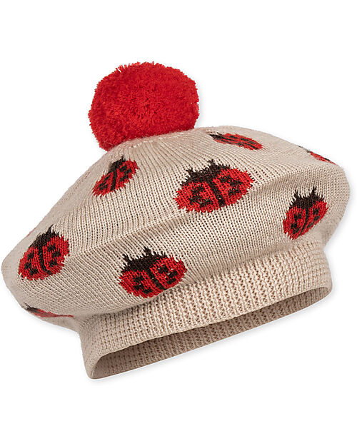 Konges Slojd Belou Knit Beret - Ladybug - 100% Merino Wool Winter Hats