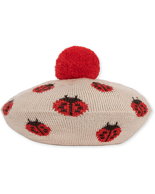 Konges Slojd Belou Knit Beret - Ladybug - 100% Merino Wool Winter Hats