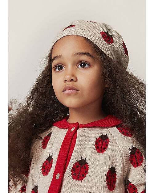 Konges Slojd Belou Knit Beret - Ladybug - 100% Merino Wool Winter Hats