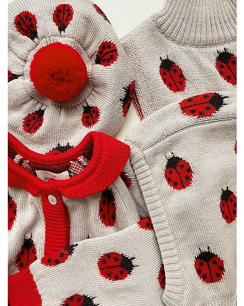 Konges Slojd Belou Knit Beret - Ladybug - 100% Merino Wool Winter Hats