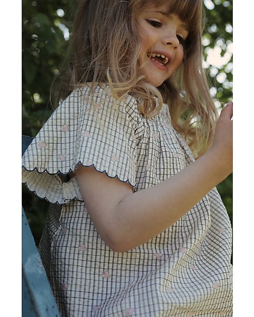 Konges Slojd Bitsy Blouse - Three Leaf Check - with Elasticated and Gathered Collar Bluse