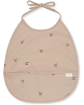 Konges Slojd Dinner Bib - Cherry - Waterproof - Practical pocket on the front! Waterproof Bibs