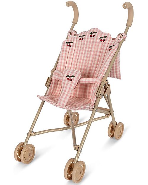 Konges Slojd Doll Stroller - Powder Pink Check - Cotton and Metal Dolls Accessories