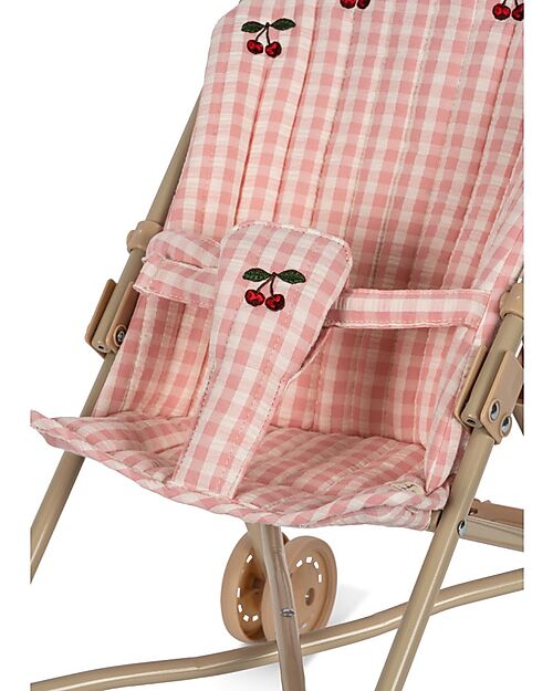 Konges Slojd Doll Stroller - Powder Pink Check - Cotton and Metal Dolls Accessories