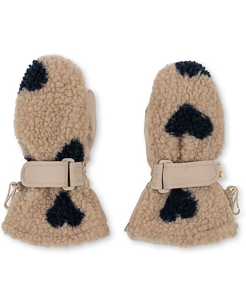 Konges Slojd Jodi Muffles with Black Hearts - Beige - Cotton Gloves