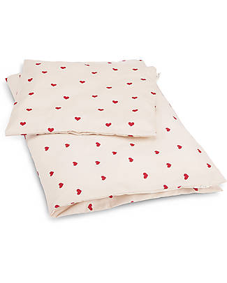 Konges Slojd Junior Bed Set Duvet Cover + Pillowcase - Amour Rouge - 100% Organic Cotton - 140x100cm Duvet Sets
