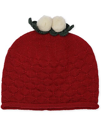 Konges Slojd Knitted Hat with Pompom - Christmas Red - 100% Merino Wool Winter Hats