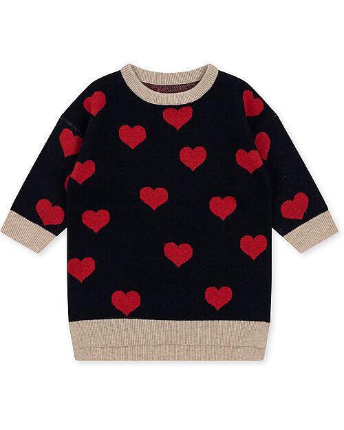 Konges Slojd Lapis Knit Dress - Navy Heart - 100% Organic Cotton GOTS Dresses_