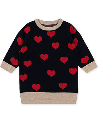 Konges Slojd Lapis Knit Dress - Navy Heart - 100% Organic Cotton GOTS Dresses_