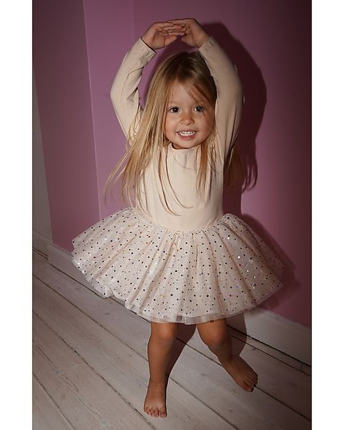 Konges Slojd Long Sleeves Fairy Ballerina Dress - Multi Pink Stars - Flared Dresses_