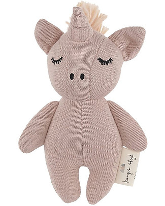 Konges Slojd Mini Unicorn Knit Soft Toy with Rattle - 16 cm - 100% Organic Cotton Rattles