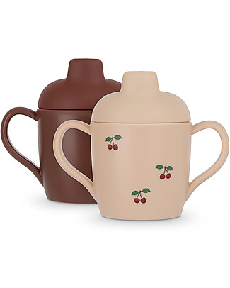 Konges Slojd Pack of 2 Sippy Cup with Handles - Cherry - 8x5 cm Non-Thermal Water Bottles