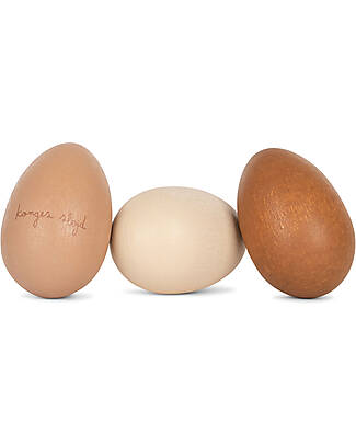 Konges Slojd Set 3 Rattle Eggs - Beech Wood - Little Musical Instruments! Wooden Rattles