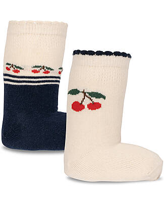 Konges Slojd Set of 2 Cotton Socks - Cherry Mix - Cream Navy Blue Socks