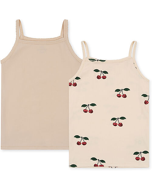 Konges Slojd Set of 2 Strap Top - Ma Grande Cerise Nouvelle Peach - Organic Cotton GOTS Vests
