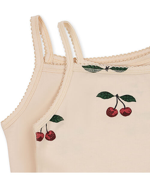 Konges Slojd Set of 2 Strap Top - Ma Grande Cerise Nouvelle Peach - Organic Cotton GOTS Vests